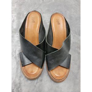 J. Jill Open Toe Criss Cross Strap Wedge Size 7.5 Black Leather Slip On Sandals